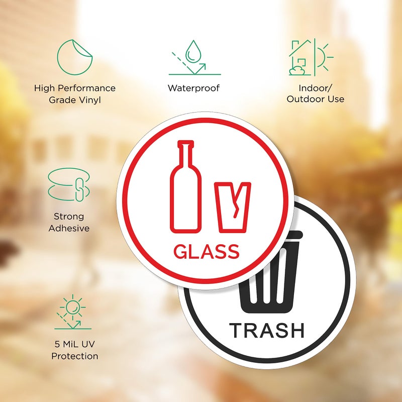 Toros.Store 6 Pack 6" Glass, Paper, Plastic, Metal, Trash, Recycle Sign Stickers - Self-Adhesive Vinyl Decal Recycle Logos - Eco-Friendly Trash Can Signs - 6" - Indoor & Outdoor Use - Waterproof & UV Protected - Image 4